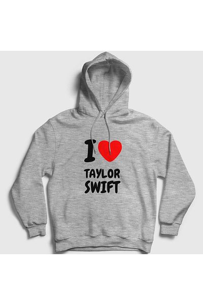 Presmono Unisex Γκρι φούτερ με κουκούλα I Love Taylor Swift 311360 ττ