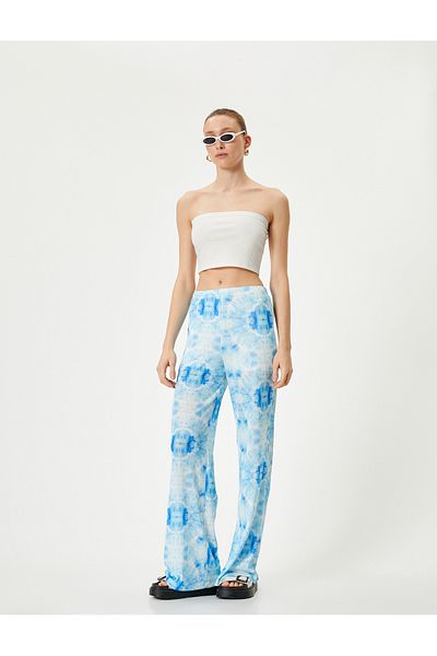 Koton Pantaloni cu picior largi, cu model Tie-Dye, talie normală