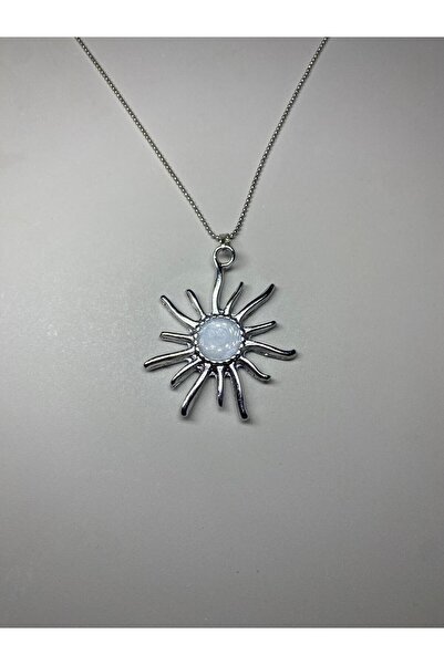 Judas Takı Silver Sun Necklace with White Enamel