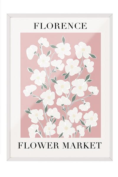 Postifull Flower Market Framed Painting, White Frame and Poster, Vertical Wall Painting Comfort Series No:108534