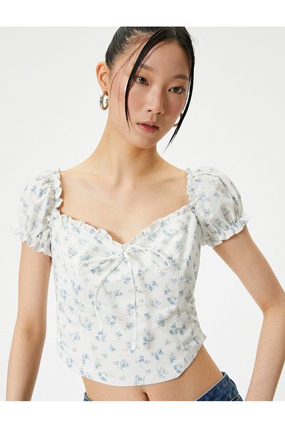 Koton Μπλούζα με λουλουδάτο μπαλόνι μανίκι Crop Bow Frill Λεπτομέρεια