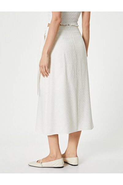 Koton Midi sukně se zavazovacím pasem a směsí lnu