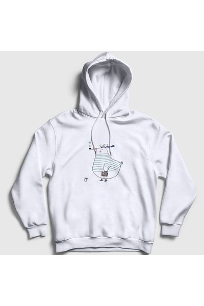 Presmono Φούτερ Unisex White Captain Seagull Seagull με κουκούλα 290347 ττ