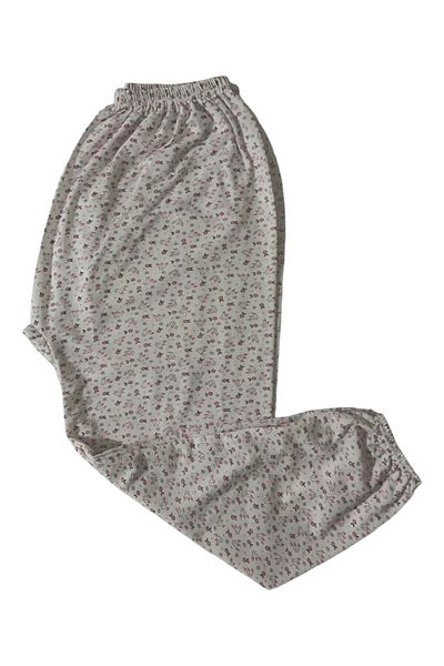 SİERNA Women's Winter Mother Patterned Long Elastic Waist Combed Cotton Sleepwear Ankle Elastic