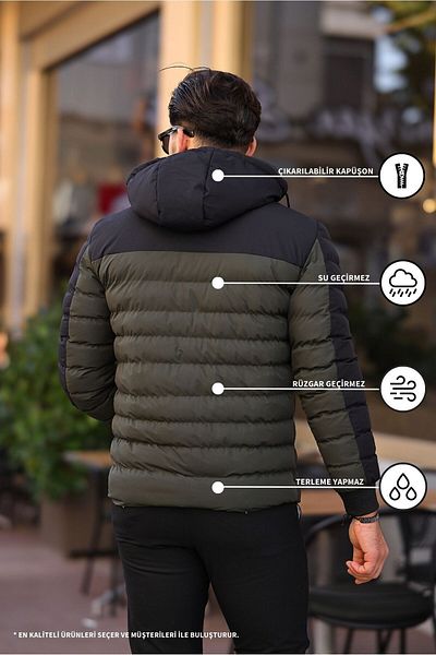 KOCCİ BUTİK Winter Water-Proof and Cold-Proof Removable Hooded Men's Coat with Pocket