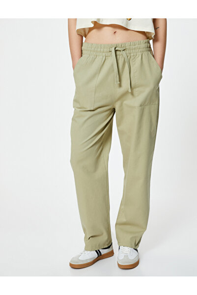 Koton Kanvas Pantolon Pamuklu Rahat Kalıp Beli Bağlamalı