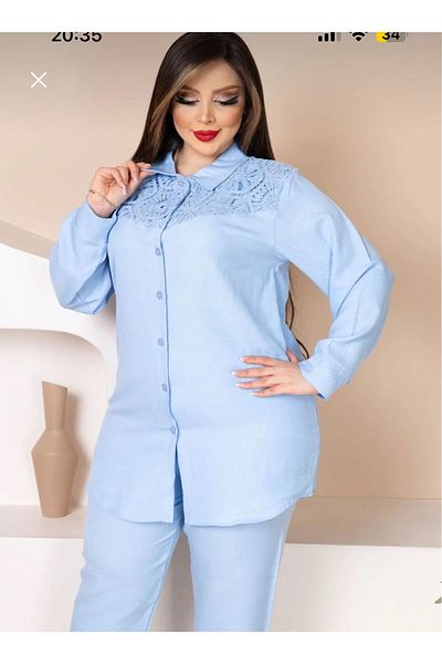 nimet tekstil Lace Detailed 2-Piece Set Shirt and Button
