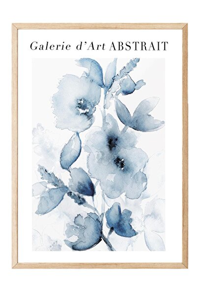 Postifull Fleurs Bleues No2 Framed Painting, Wooden Frame and Poster, Wall Painting Comfort Series No:108541