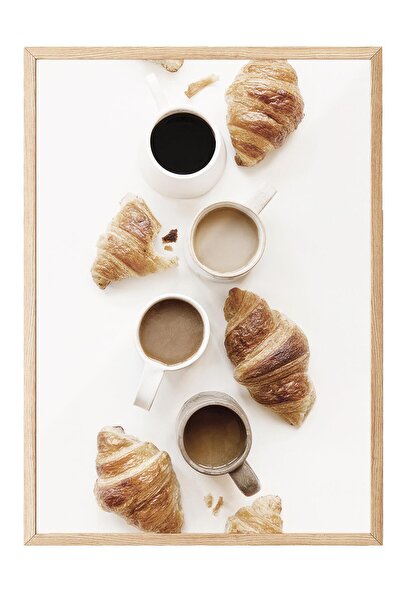 Postifull Coffee and Croissants Framed Painting, Horizontal Wall Painting Comfort Series No:108560