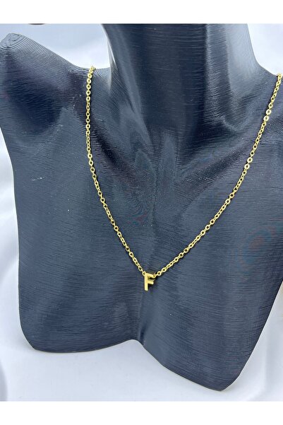 Yıldız Accessory Çelik Altın Renkli Harf Kolye F Harfi