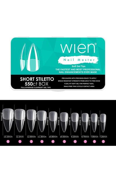 Wien Nail Master Yeni Nesil Protez Tırnak Jel Tips Soft Gel Tips Short Stiletto 550 adet