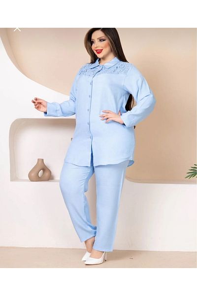 nimet tekstil Lace Detailed 2-Piece Set Shirt and Button