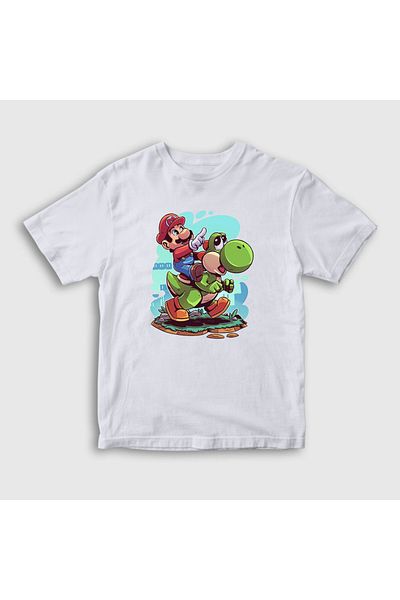 Presmono Tricou unisex alb Yoshi Game Super Mario pentru copii328042tt
