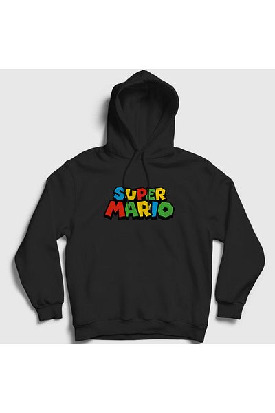 Presmono Унисекс суитшърт с качулка и черно лого на играта Super Mario 324651tt