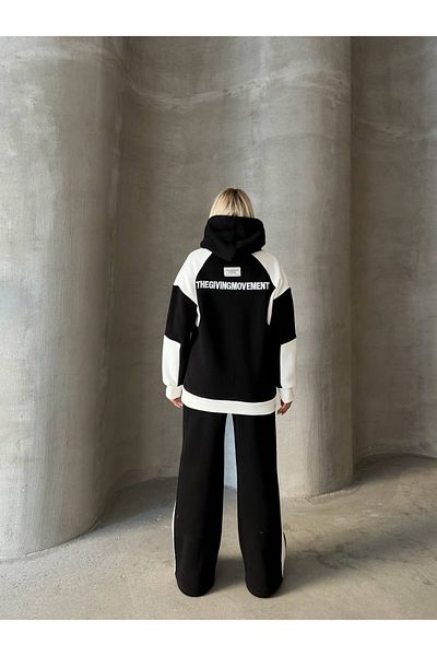 sportiness Embroidered Hooded Oversize Tracksuit Set - 3 Thread Raised, Stripe Detailed