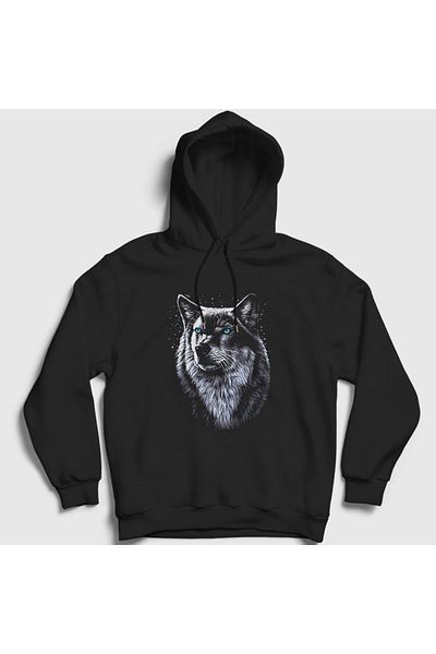 Presmono Unisex Μαύρο φούτερ Siberian Wolf Wolf με κουκούλα 307267 ττ