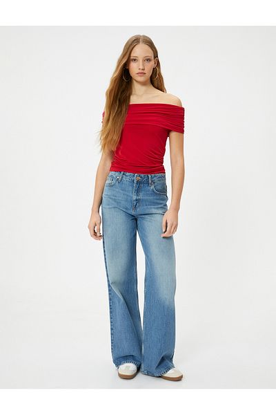 Koton Off-Shoulder-Bluse mit Drapierung und schmaler Passform