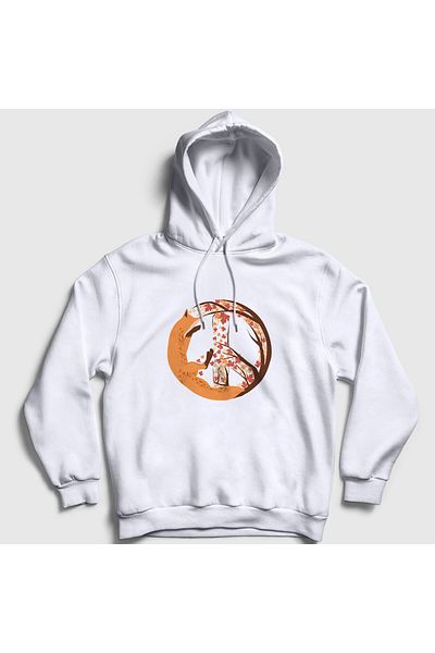 Presmono Φούτερ Unisex White Peace Fox Fox με κουκούλα 368121 ττ