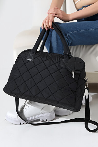 Encool Mini portofel din țesătură parașută neagră, cu model matlasat, cu curea încrucișată, geantă mare de umăr pentru femei