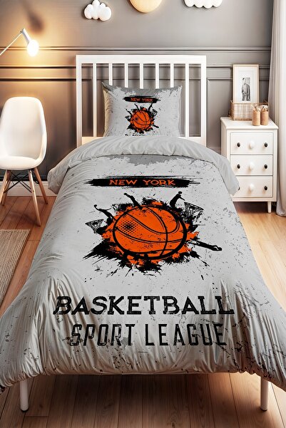 EVPANYA Gri Basketbolcular Desenli Tek Kişilik Bebek Çocuk Nevresim Seti