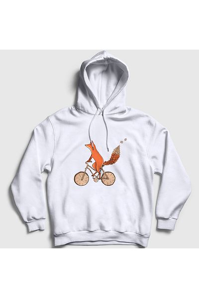 Presmono Φούτερ Unisex White Bicycle Fox Fox με κουκούλα 367497 ττ