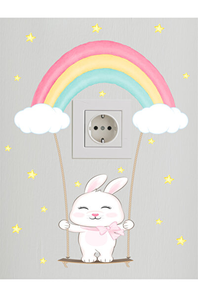 GSticker Tavşan Temalı Çocuk Odası Duvar Sticker Seti Anaokulu Sticker Priz S...