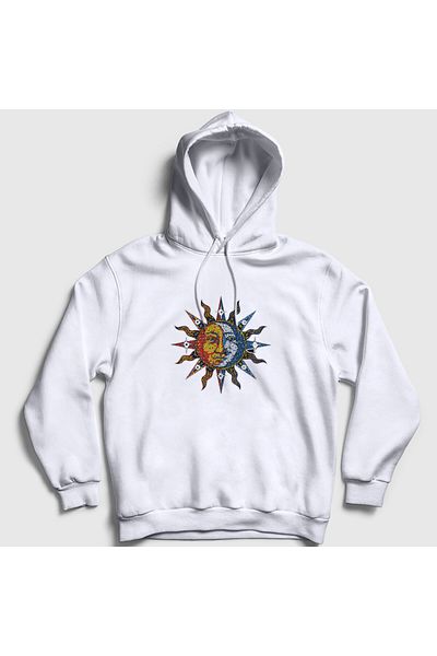 Presmono Φούτερ Unisex White Mosaic Sun Moon Sun Moon με κουκούλα 408142 ττ
