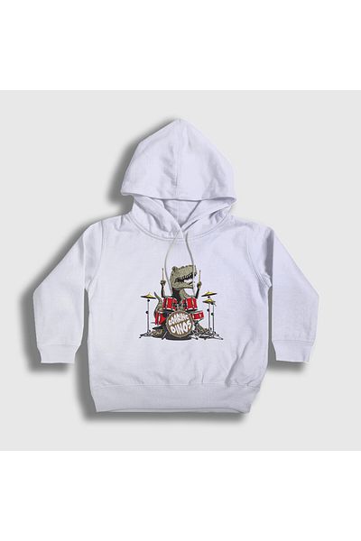 Presmono Unisex Παιδικό Λευκό Dinos Dinosaur Drums Φούτερ με κουκούλα 370847 ττ