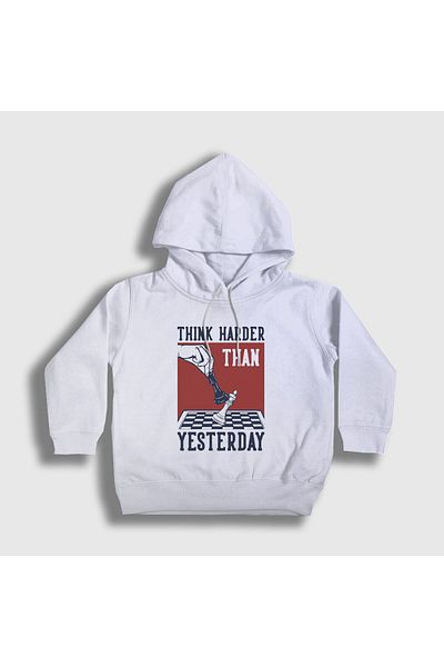 Presmono Hanorac cu glugă alb Think Harder Ches Chess pentru copii unisex341742tt