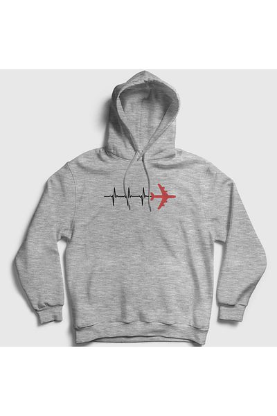 Presmono Φούτερ με κουκούλα Unisex Grey Heartbeat Pilot Airplane Airplane 403390 ττ