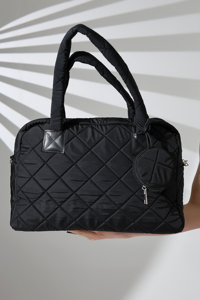 Encool Mini portofel din țesătură parașută neagră, cu model matlasat, cu curea încrucișată, geantă mare de umăr pentru femei