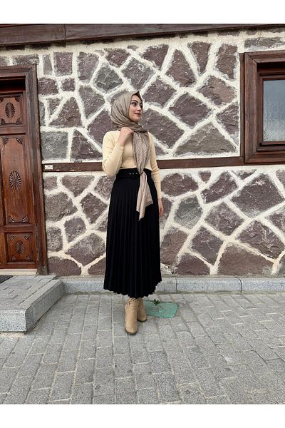 sümeyra Crepe Fabric Pleated Skirt and Sweater - Set of 2