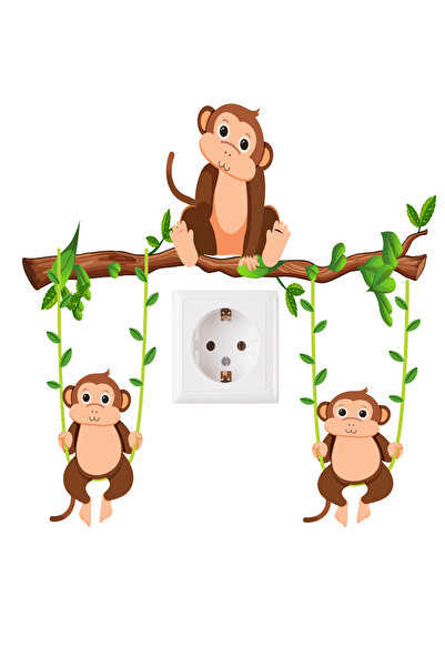 GSticker Maymun Temalı Çocuk Odası Duvar Sticker Seti Anaokulu Sticker Priz S...