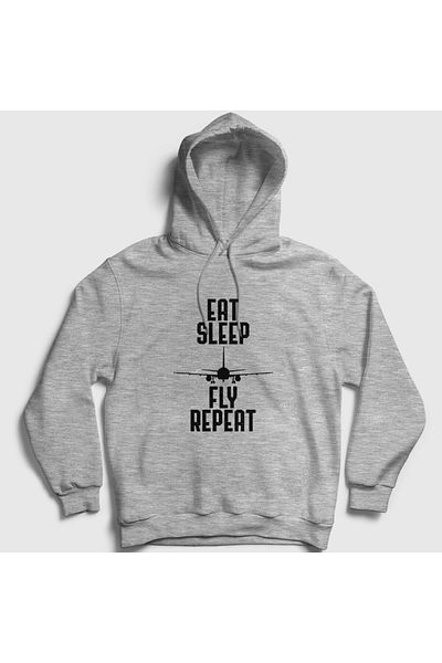 Presmono Φούτερ με κουκούλα Unisex Eat Sleep Fly Repeat Pilot Airplane Airplane 398921 ττ