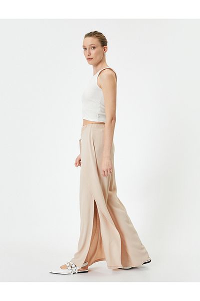 Koton Wide Leg Elastic Waist Trousers with Tie Detail and Cover