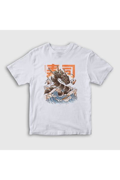 Presmono Unisex Παιδικό λευκό μπλουζάκι Sushi Dragon Dragon 354388 ττ