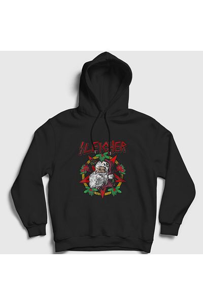 Presmono Unisex Μαύρο Sleigher Slayer Santa Claus Μεταλλικό Χριστουγεννιάτικο φούτερ με κουκούλα 364977 ττ