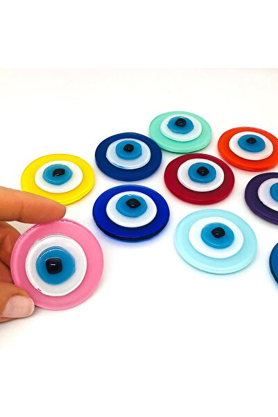 Azrua Pembe Cam Renkli Nazar Boncuklu Magnet, Dekoratif Obje, 1 Adet Buzdolab...