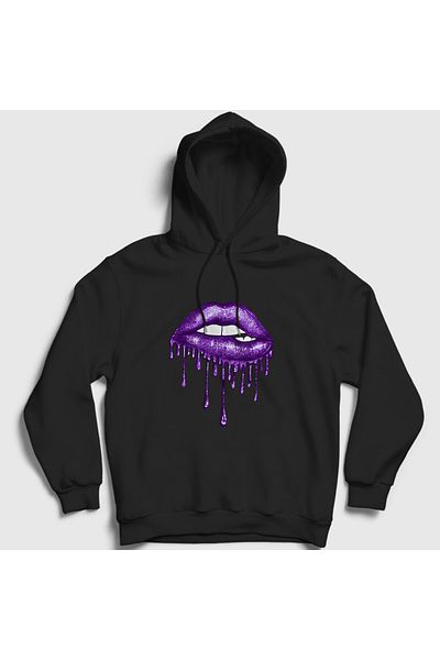 Presmono Унисекс суитшърт с качулка Black Lips Deep Purple 381760tt