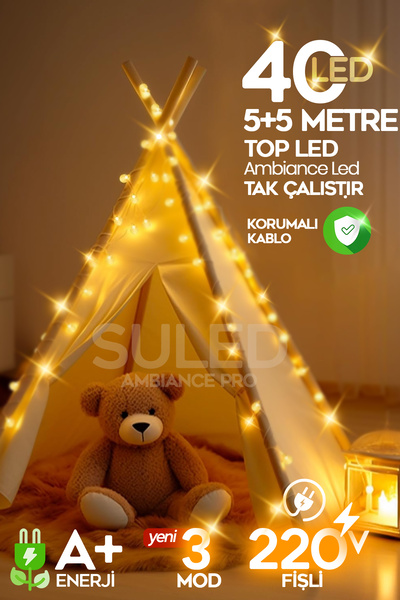 SULED Topled Pro 10 Metre 40 Led Gün Işığı 220v Fişli 3 Modlu Led Işık Iç Ve ...