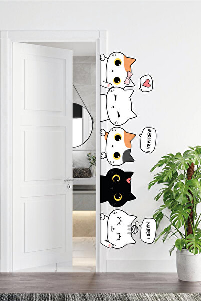 GSticker مجموعة ملصقات حائط لغرفة الأطفال بتصميم قطط لطيفة من خلال الباب، ملص...