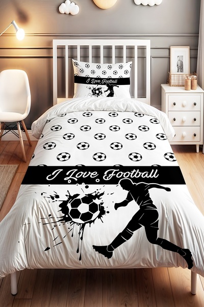 EVPANYA مجموعة مفروشات أطفال مفردة منقوشة مكتوبة أنا أحب كرة القدم
