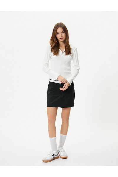 Koton T-Shirt mit Polo-Ausschnitt, schmale Passform, Camisole, langärmlig, Baumwolle