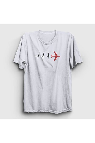 Presmono Μπλουζάκι Unisex White Heartbeat Pilot Airplane Airplane 403140 ττ