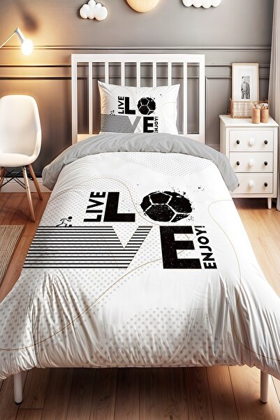 EVPANYA Puantiyeli Futbol Hayatı Desenli Tek Kişilik Bebek Çocuk Nevresim Seti