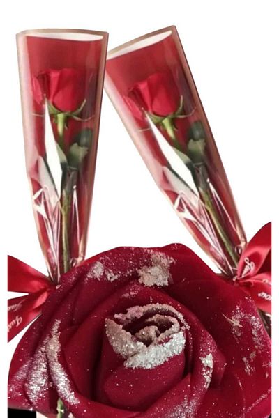 ÇEÇEN HOME (2 τεμάχια) Δώρο Glittered Τεχνητό Ανθισμένο Τριαντάφυλλο Κλαδί Λουλούδι σε Τσάντα 32 cm