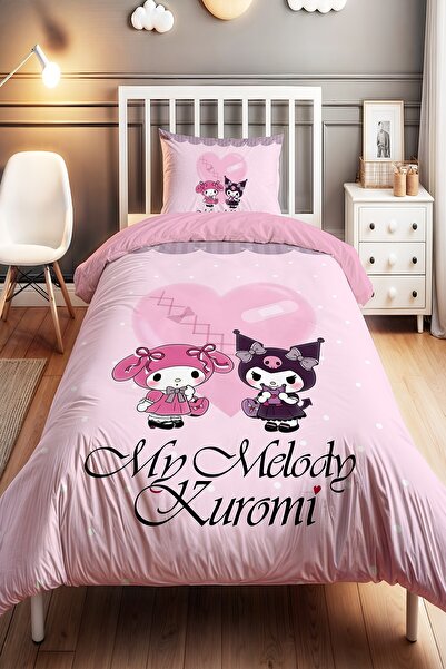 EVPANYA Pembe Puantiyeli My Melody ve Kuromi Desenli Tek Kişilik Bebek Çocuk ...