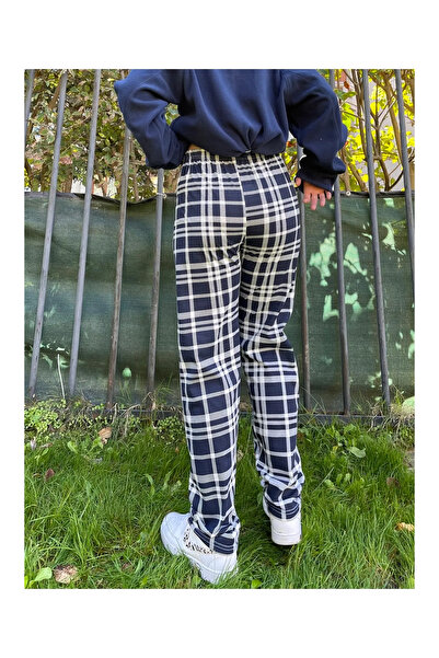 Modaley Giyim Pantaloni de pijama de damă cu model în carouri cu panglică -ml01