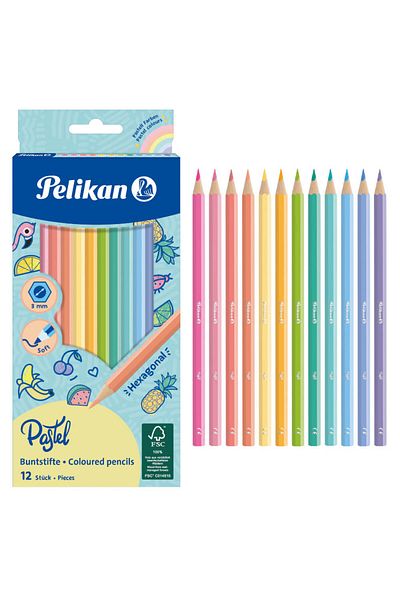 Pelikan علبة أقلام تلوين جافة بألوان الباستيل 12 قطعة