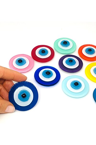 Azrua Mavi Cam Renkli Nazar Boncuklu Magnet, Dekoratif Obje, 1 Adet Buzdolabı...